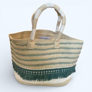 Altru Straw Tote Bag with Fringe Trim & Stripes | Beach Bag | Market Tote